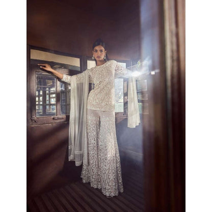 Rococo Seraphic Charm Ice Pink Top with Sharara and Dupatta (Set of 3)