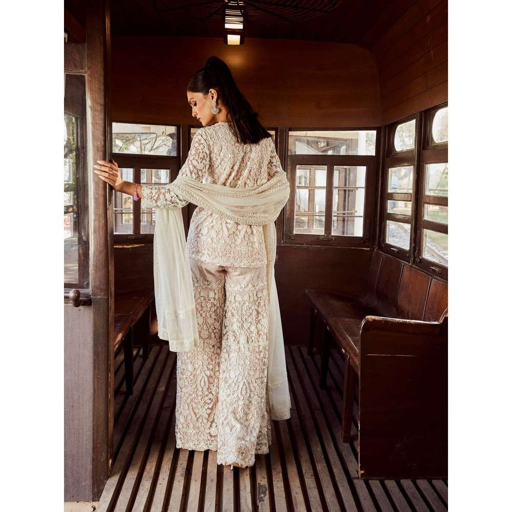 Rococo Seraphic Charm Ice Pink Top with Sharara and Dupatta (Set of 3)