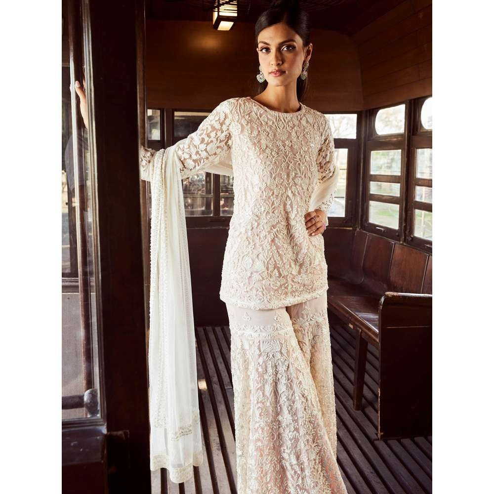 Rococo Seraphic Charm Ice Pink Top with Sharara and Dupatta (Set of 3)