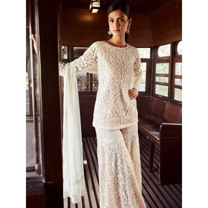 Rococo Seraphic Charm Ice Pink Top with Sharara and Dupatta (Set of 3)