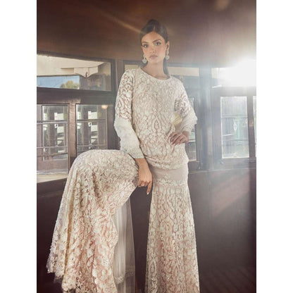 Rococo Seraphic Charm Ice Pink Top with Sharara and Dupatta (Set of 3)