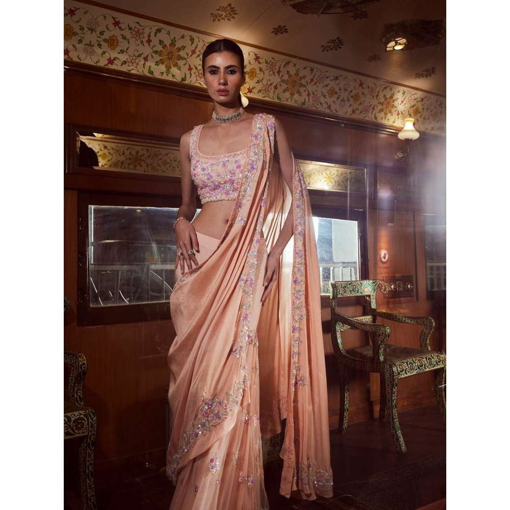 Rococo Rosette Peach Top with Sharara and Dupatta (Set of 3)