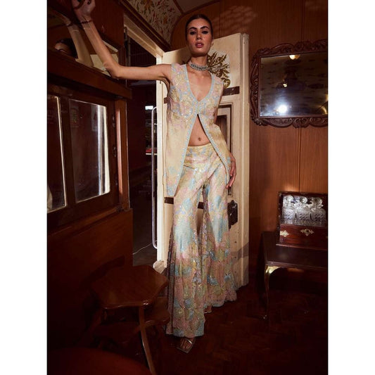 Rococo Ambrosia Beige Top with Sharara (Set of 2)