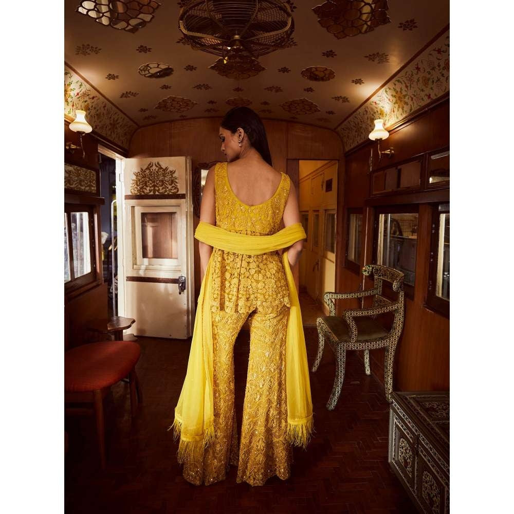 Rococo Scintilla Yellow Top with Sharara and Dupatta (Set of 3)