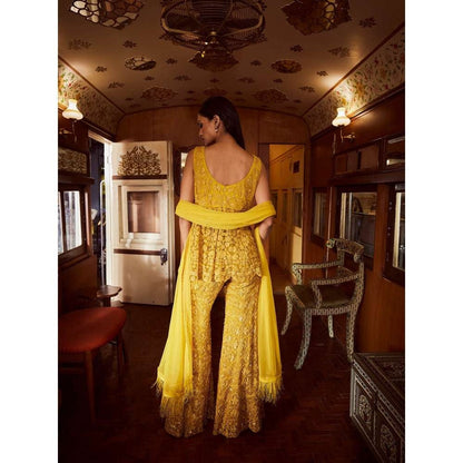 Rococo Scintilla Yellow Top with Sharara and Dupatta (Set of 3)