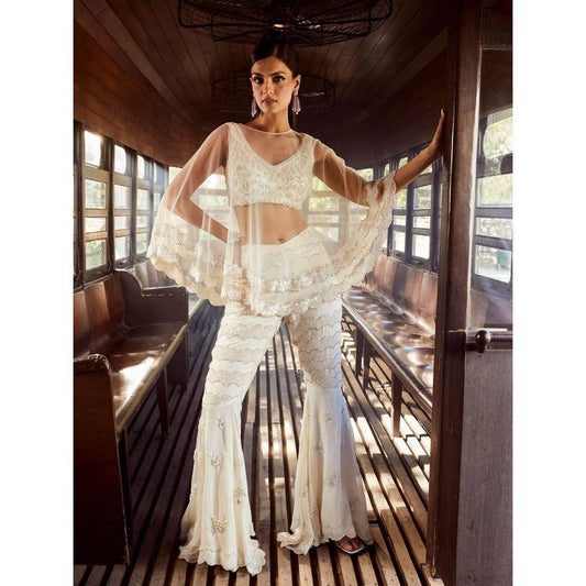 Rococo Labyrinth Ivory Top with Sharara and Cape (Set of 3)