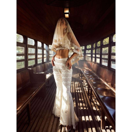 Rococo Labyrinth Ivory Top with Sharara and Cape (Set of 3)