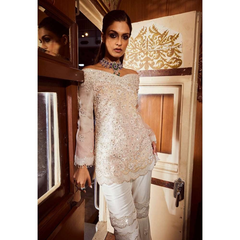 Rococo Lucid Drop Ivory Top with Sharara (Set of 2)