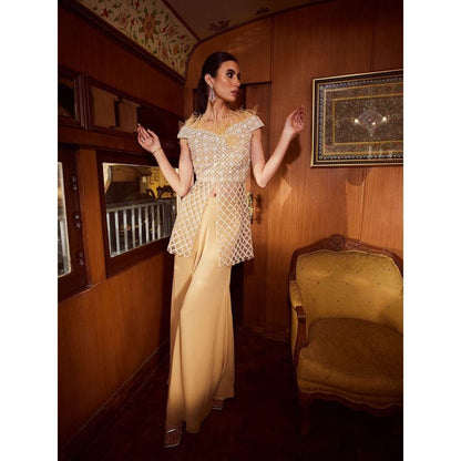 Rococo Golden Hour Beige Top with Sharara (Set of 2)