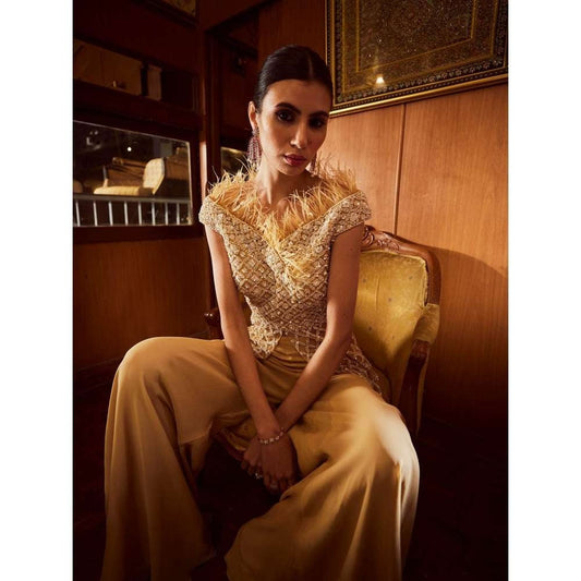 Rococo Golden Hour Beige Top with Sharara (Set of 2)