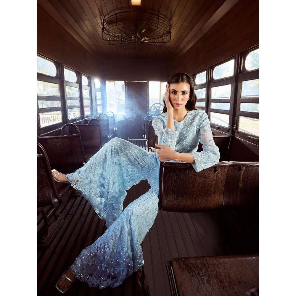 Rococo Sapphire Ice Blue Kurti with Sharara (Set of 2)