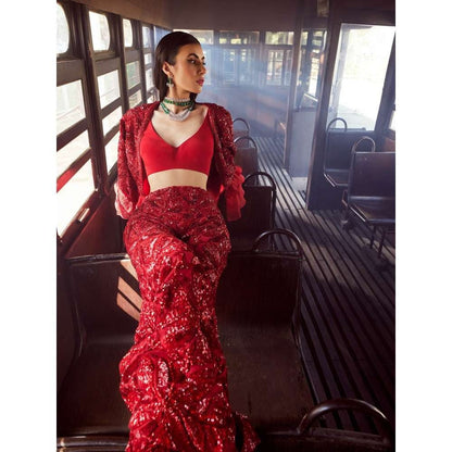 Rococo Genesis Red Jacket with Pant and Blouse (Set of 3)