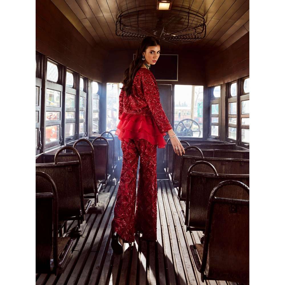 Rococo Genesis Red Jacket with Pant and Blouse (Set of 3)