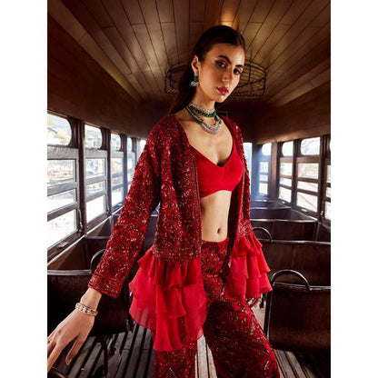 Rococo Genesis Red Jacket with Pant and Blouse (Set of 3)