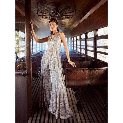 Rococo Zephyr Grey Top with Sharara (Set of 2)