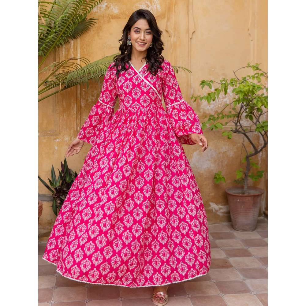 Roohaniyat Pink Ethnic Print Maxi Dress