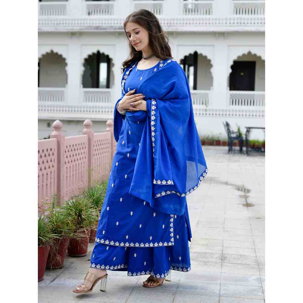 Roohaniyat Blue All Over Embroidery Palazzo (Set of 3)