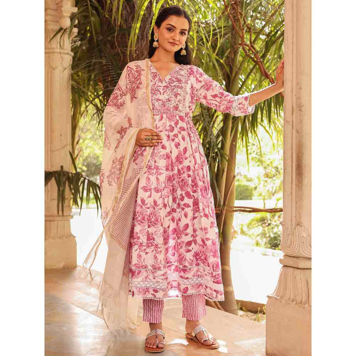 Roohaniyat Pink Flared Anarkali Suit (Set of 3)