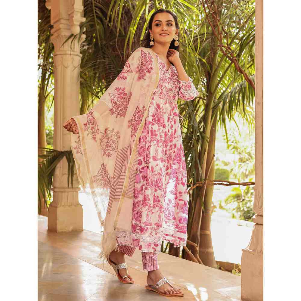 Roohaniyat Pink Flared Anarkali Suit (Set of 3)