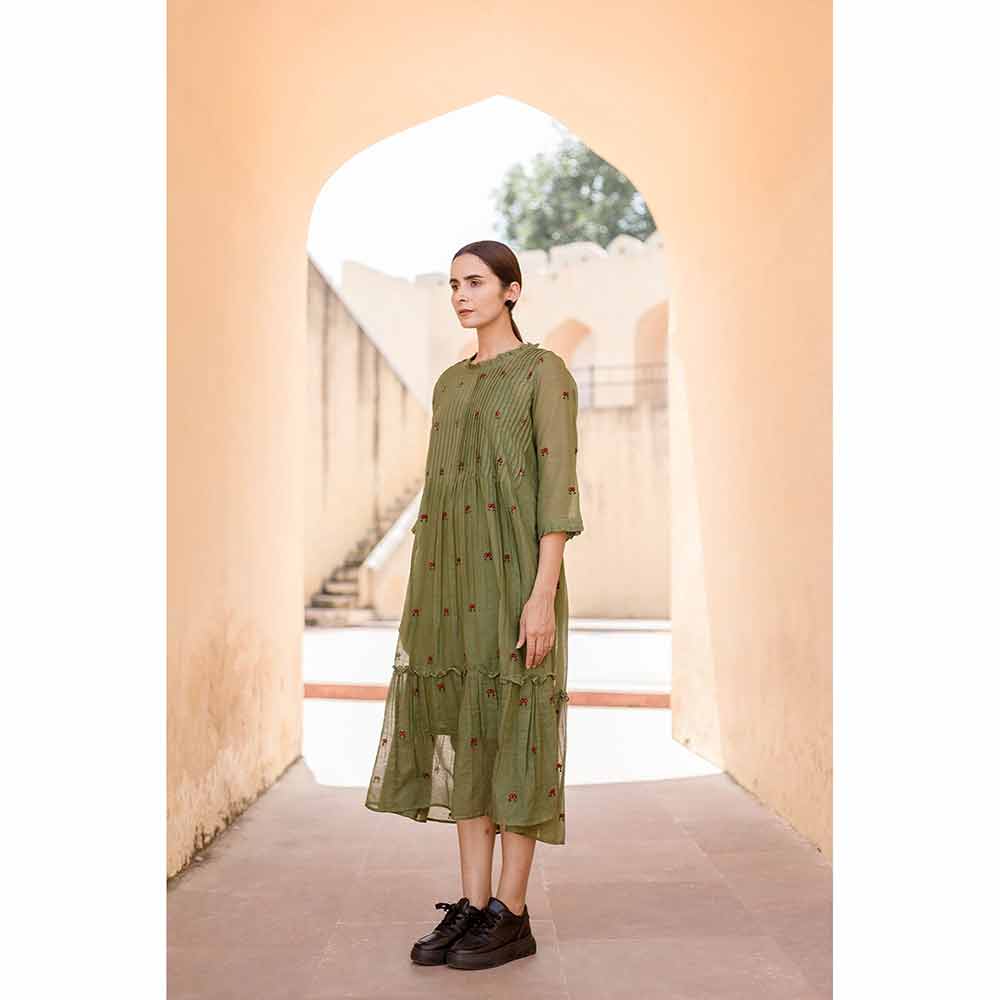 ROZANA JAIPUR Midi Nayn Green Dress (Set of 2)