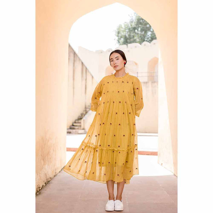 ROZANA JAIPUR Midi Nayn Mustard Dress (Set of 2)
