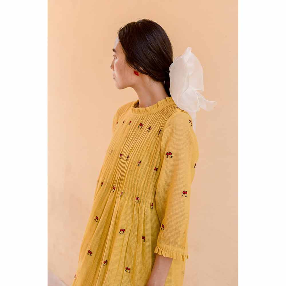 ROZANA JAIPUR Midi Nayn Mustard Dress (Set of 2)