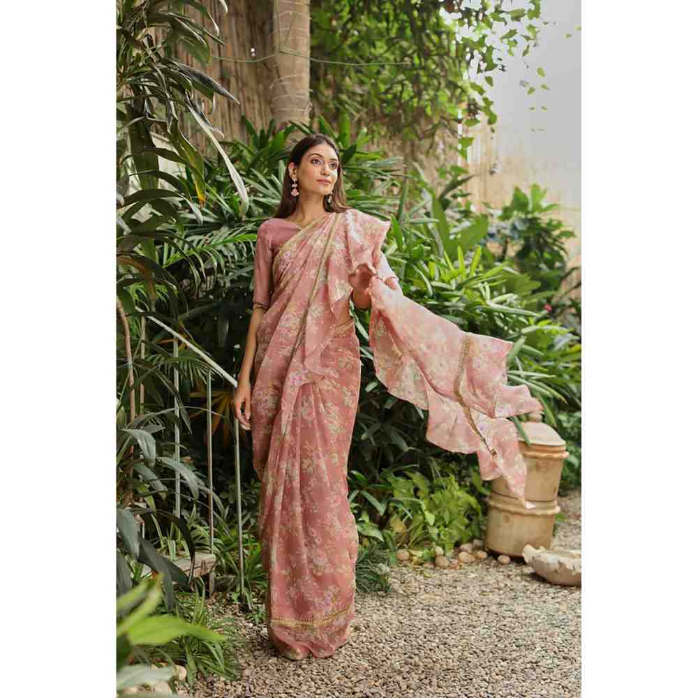 Roze Ananda Saree Set with Unstitched