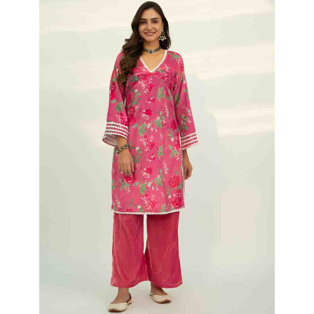 Roze Dania Velvet Kurta