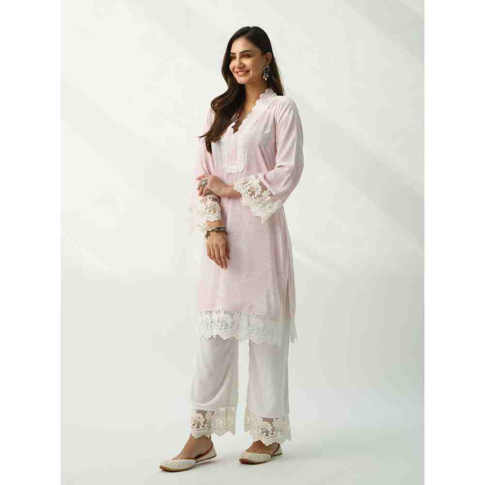 Roze Parsia Pink Velvet Set- Set Of 2