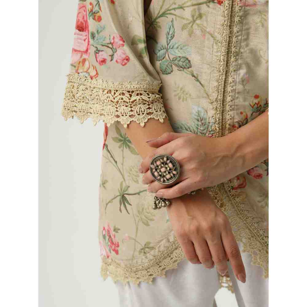 Roze Omaira Beige Velvet (Set Of 2)