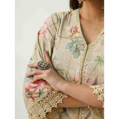 Roze Omaira Beige Velvet Kurta