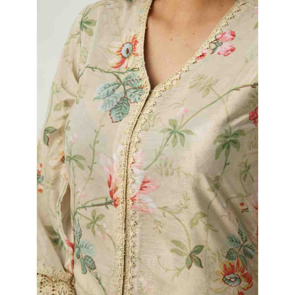 Roze Omaira Beige Velvet Kurta