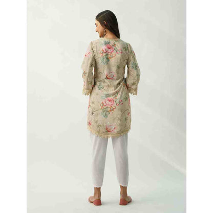 Roze Omaira Beige Velvet Kurta