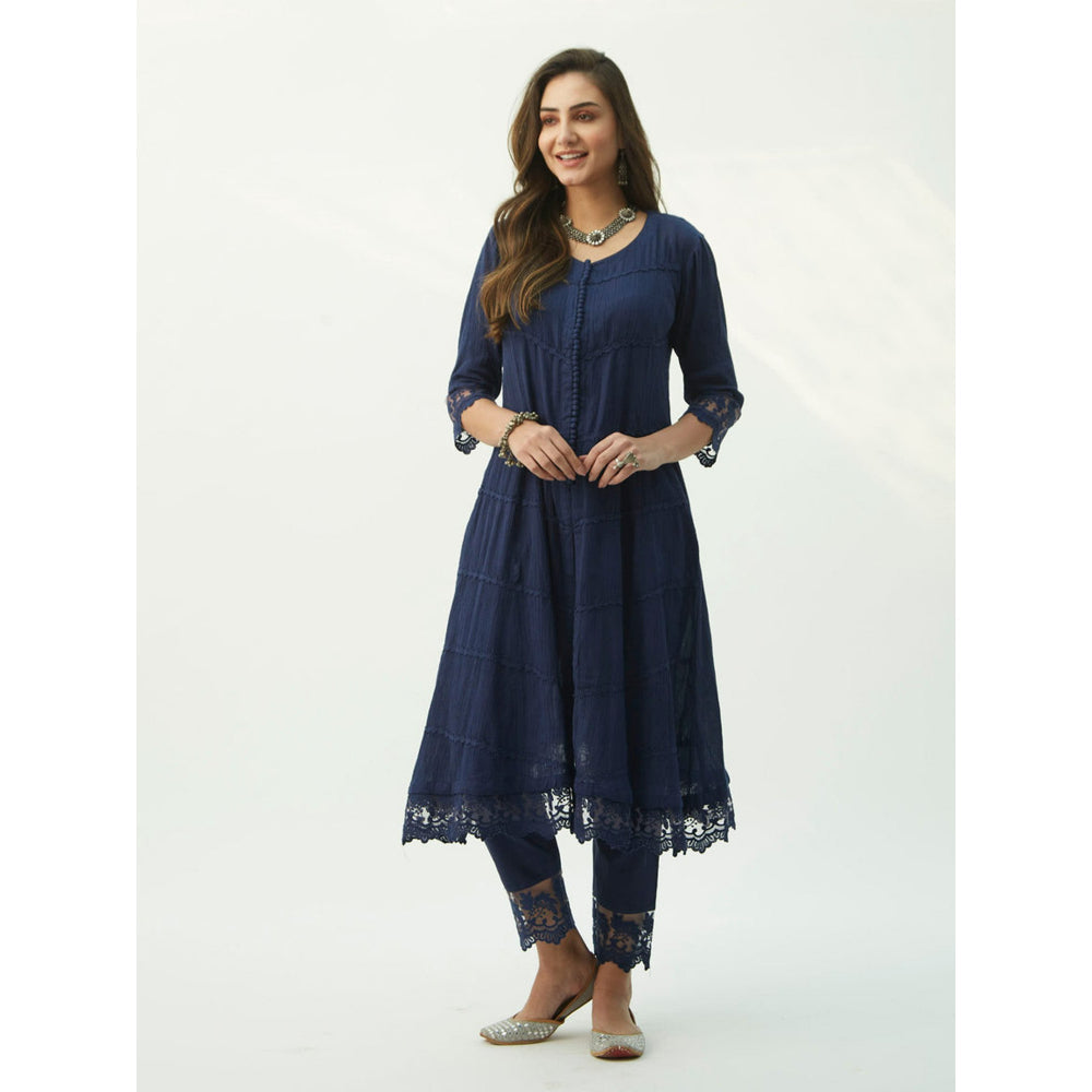 Roze Mahjabeen Oxford Blue Kurta (Set of 3)