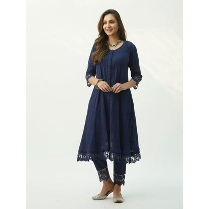 Roze Mahjabeen Oxford Blue Kurta (Set of 3)