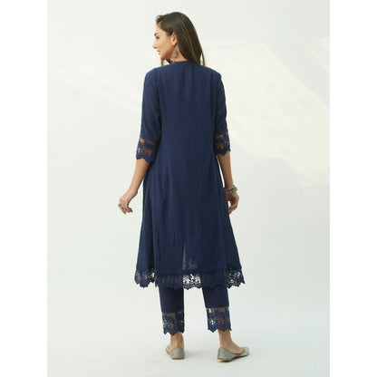 Roze Mahjabeen Oxford Blue Kurta (Set of 3)