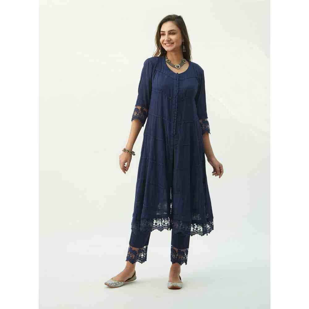 Roze Mahjabeen Oxford Blue Kurta