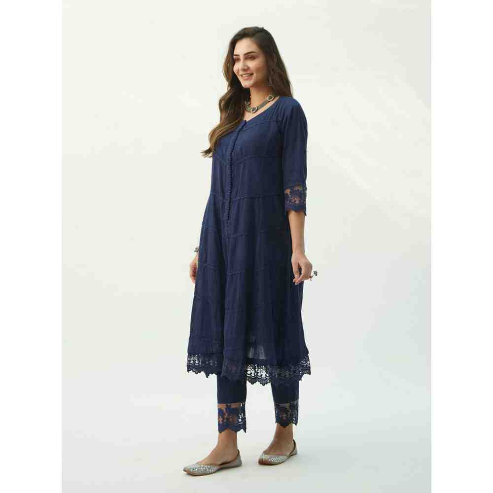 Roze Mahjabeen Oxford Blue Kurta