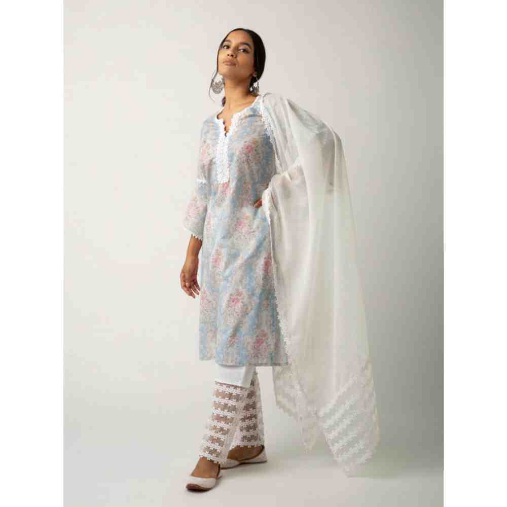 Roze Eishal Blue Kurta (Set of 3)