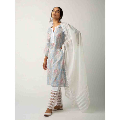 Roze Eishal Blue Kurta (Set of 3)
