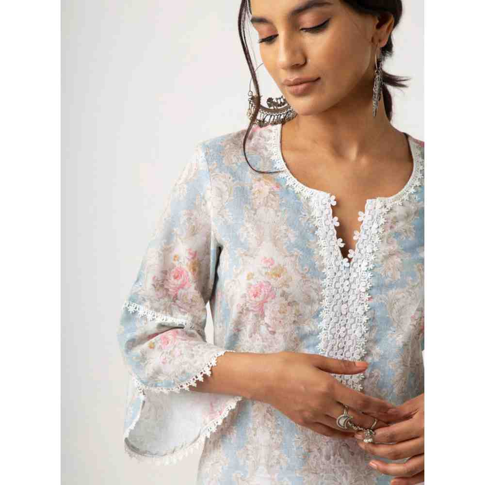 Roze Eishal Blue Kurta (Set of 3)
