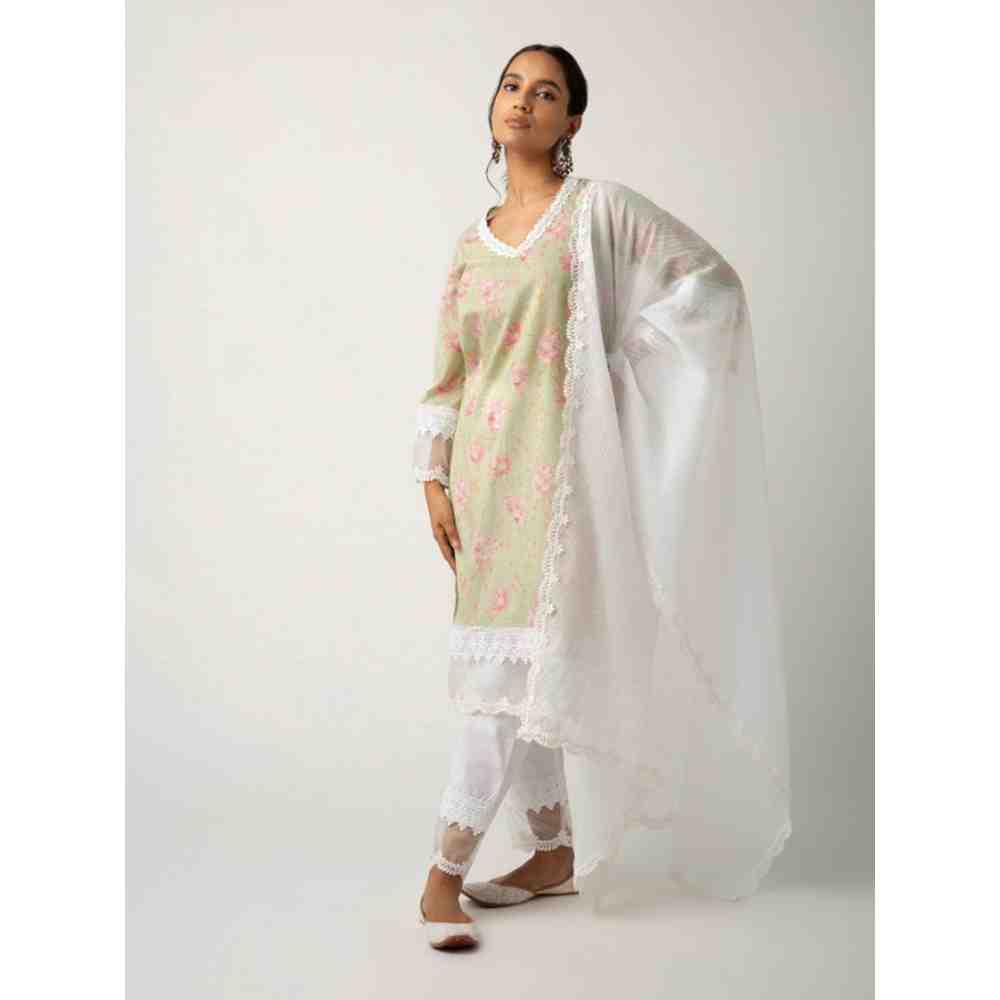 Roze Keya Mint Green Kurta (Set of 3)