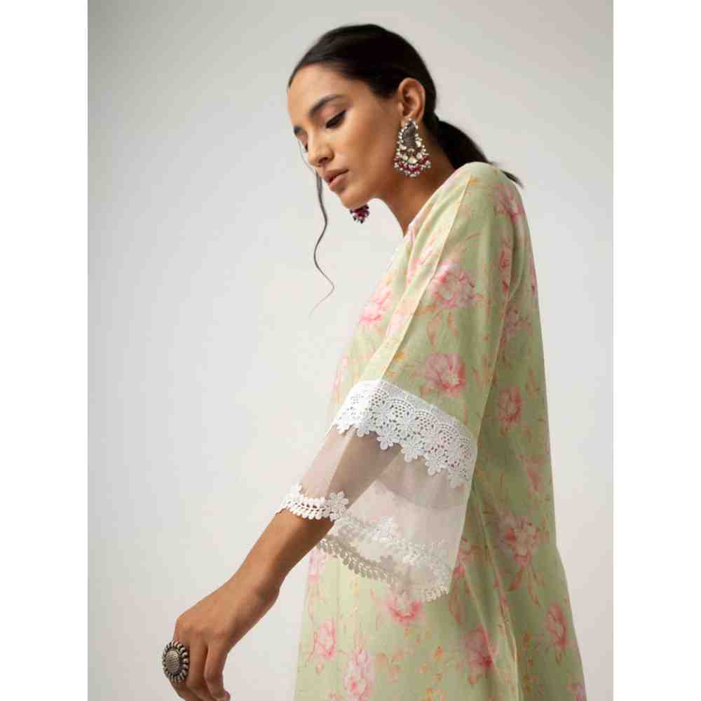 Roze Keya Mint Green Kurta (Set of 3)