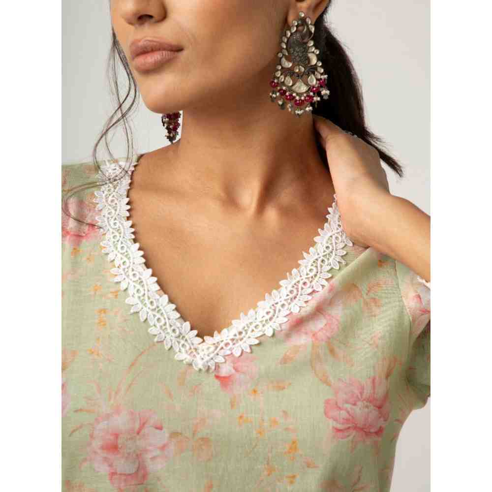 Roze Keya Mint Green Kurta (Set of 3)