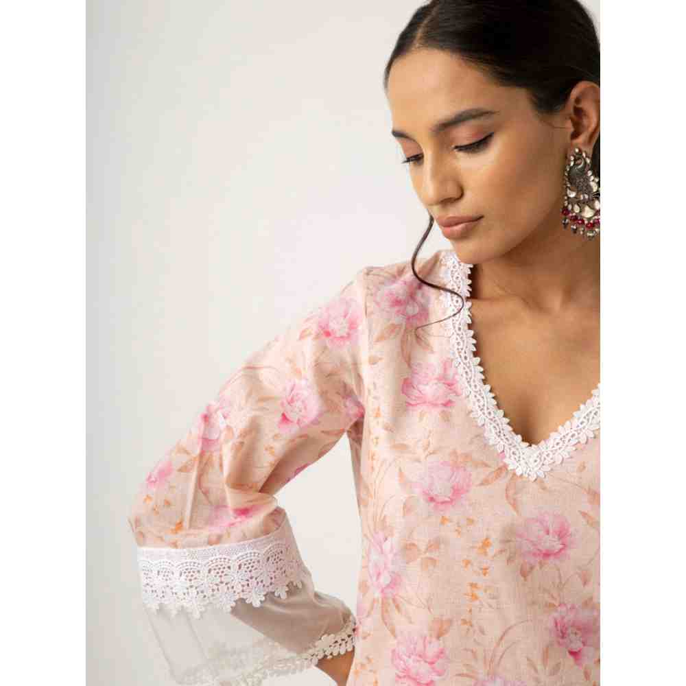 Roze Keya Peach Kurta (Set of 3)