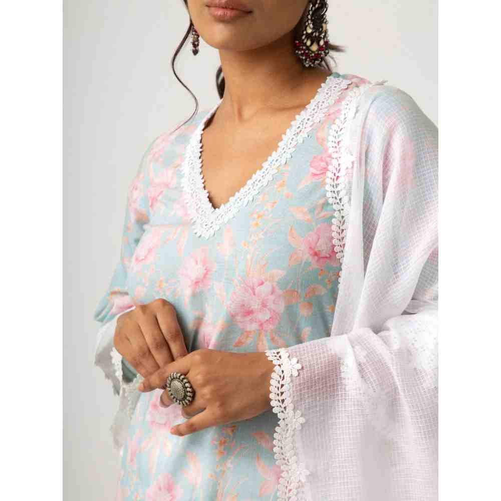 Roze Keya Blue Kurta (Set of 3)