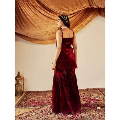 Roze Jahanara Maroon Sharara (Set of 3)