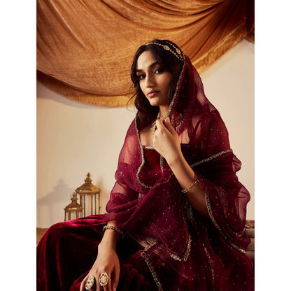 Roze Jahanara Maroon Sharara (Set of 3)