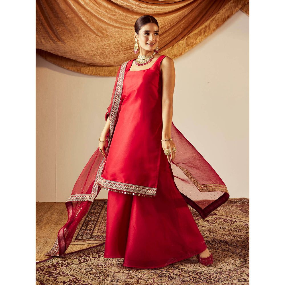 Roze Nisa Red Kurta (Set of 3)