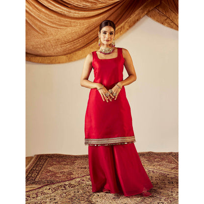 Roze Nisa Red Kurta (Set of 3)